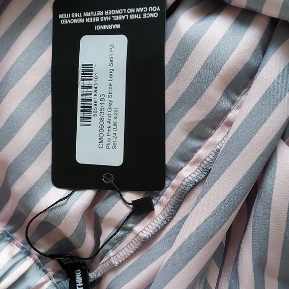 Plus Sz 20 Pajama Set Pink and Grey Stripe Long Pants/Sleeves Satiny Feel - Picture 4 of 11
